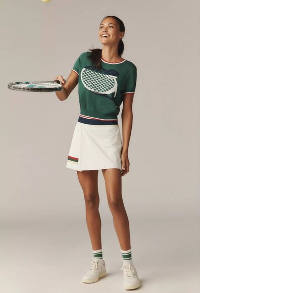 Tretorn x Anthropologie Knit Short-Sleeve Racquet Sweater size M new green - Picture 4 of 7